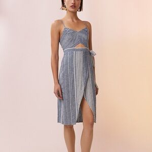 Express Striped Cut-Out Linen-Blend Midi Dress -Size: 8